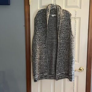 Gap-XL-grey& white marble-long chunky sweater vest, open front wool alpaca blend